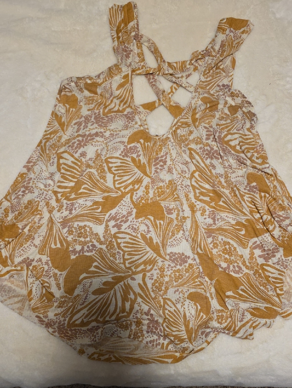 Free People Mustard and Cream Floral Crisscross Strap Cami